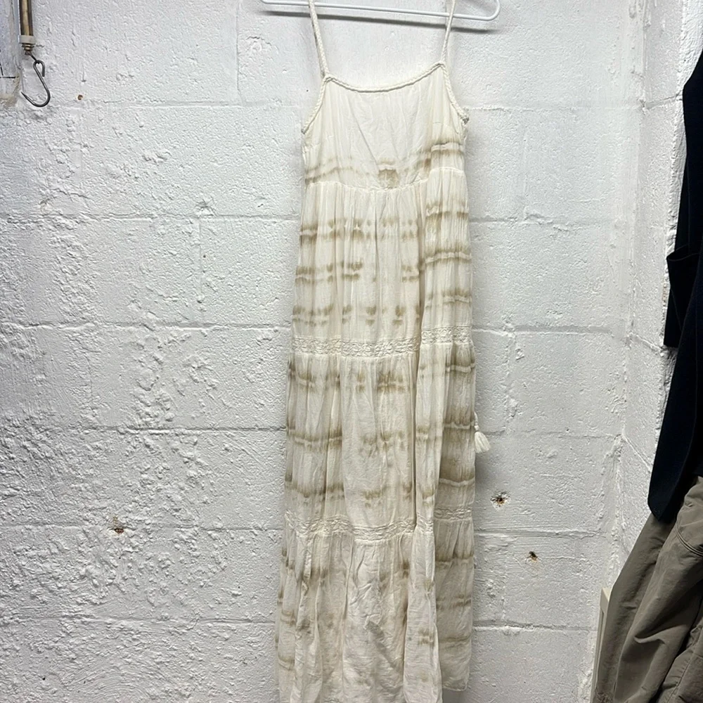 NEW Aerie Maxi Sun Dress Tiered Women’s size Small White Tie Dye Cotton Lined - Picture 1 of 4